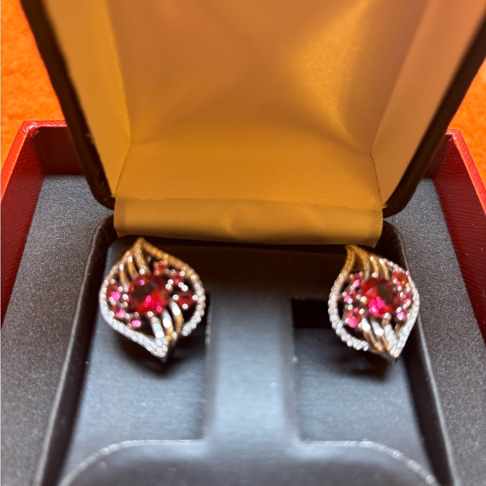 Silver and Garnet Crystal Earrings